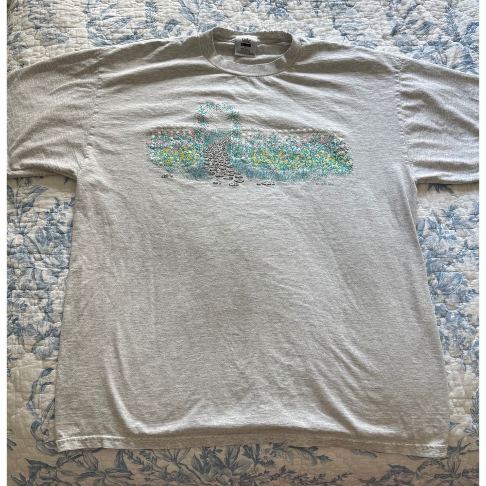 Vintage Gopher Sport Garden Path Graphic Tee Heather Grey XL Made in USA Cottage